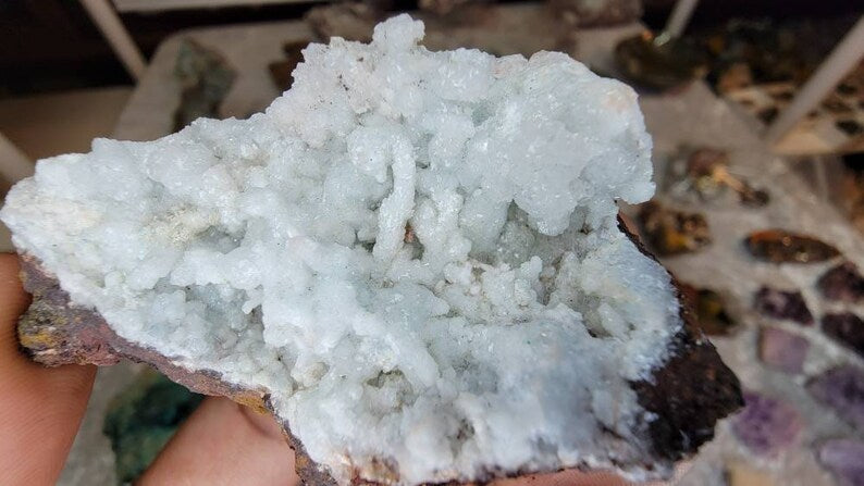 Rare Crystallized Blue Aragonite Specimen on Goethite from Mexico