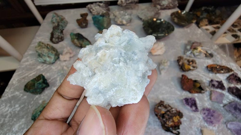 Rare Crystallized Blue Aragonite Specimen on Hematite Matrix from Mexico