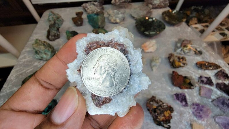 Rare Crystallized Blue Aragonite Specimen on Hematite Matrix from Mexico