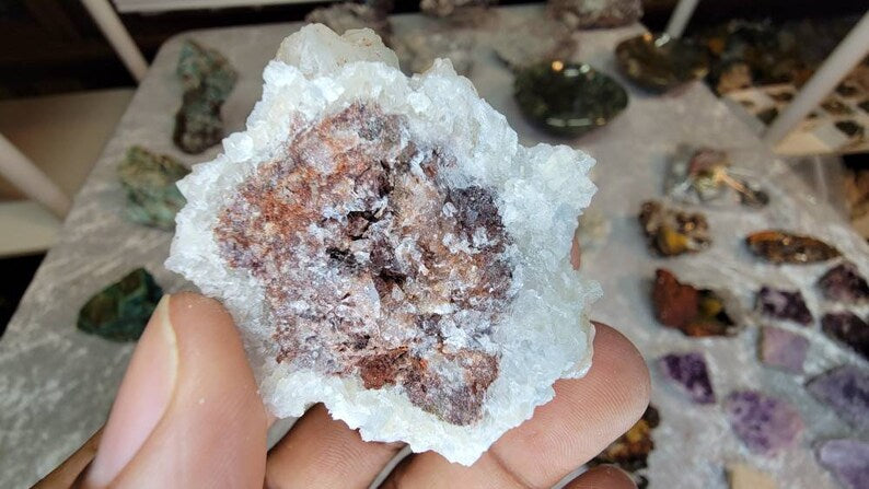 Rare Crystallized Blue Aragonite Specimen on Hematite Matrix from Mexico