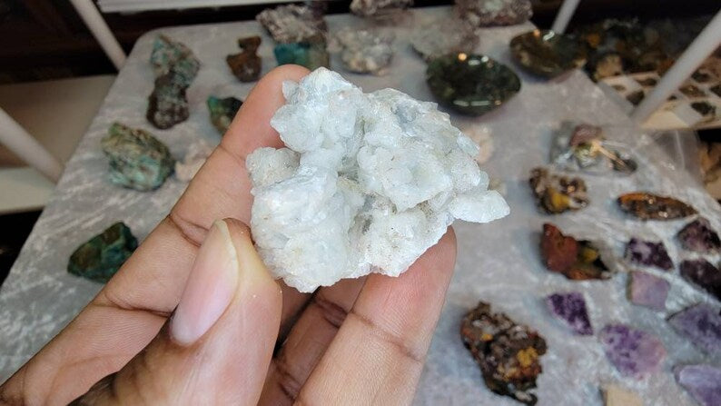 Rare Crystallized Blue Aragonite Specimen on Hematite Matrix from Mexico