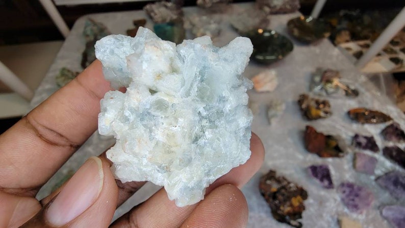 Rare Crystallized Blue Aragonite Specimen on Hematite Matrix from Mexico