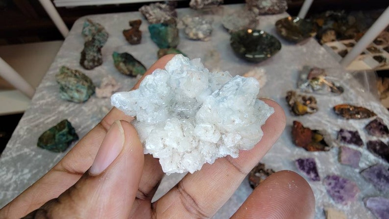 Rare Crystallized Blue Aragonite Specimen on Hematite Matrix from Mexico