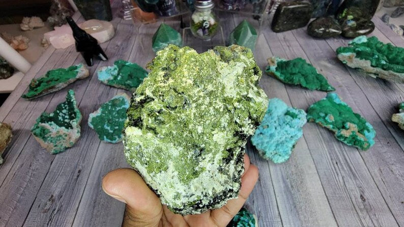 Peridot, Epidote, Black Garnet, and Calcite Combination - Collector Mineral Specimen