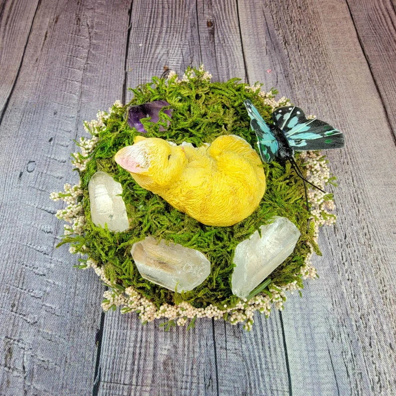 Fairy Garden Decor - Sleeping Cat in Nature with Crystals