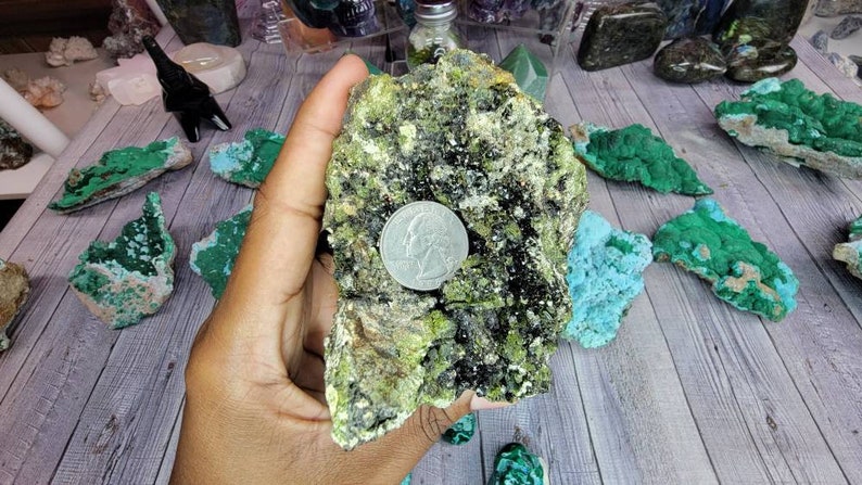 Peridot, Epidote, Black Garnet, and Calcite Combination - Collector Mineral Specimen