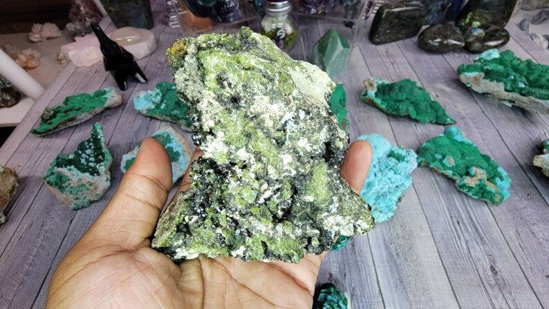 Peridot, Epidote, Black Garnet, and Calcite Combination - Collector Mineral Specimen